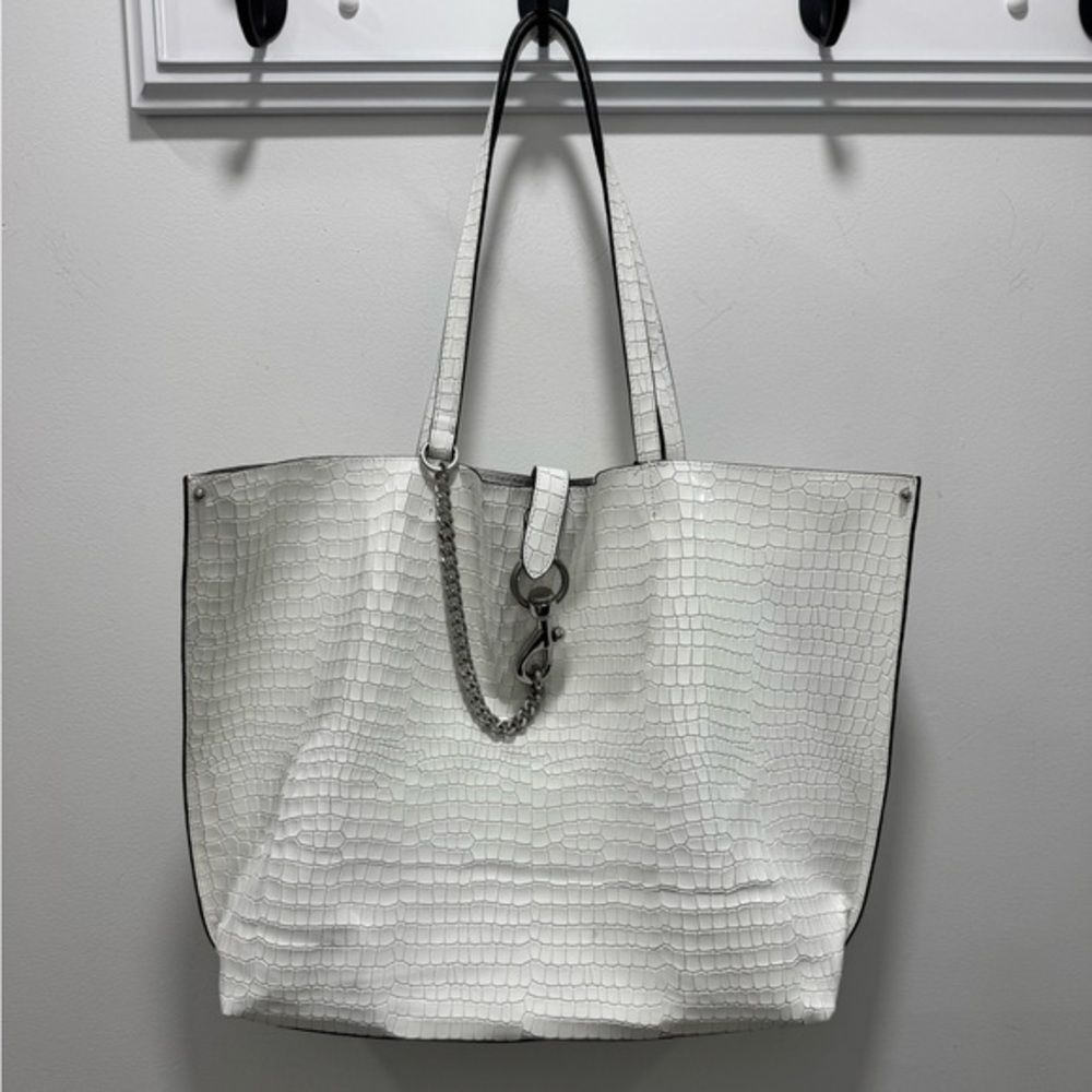 Rebecca Minkoff White Croc Megan Soft Large Tote Bag NWOT